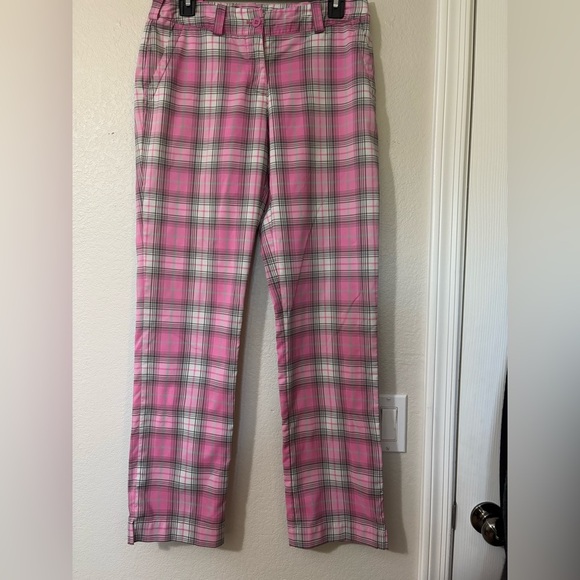 Nike Performance Tour Golf Pants. Vibrant Pink/Gray Plaid Straight Leg. Size 4 - Picture 1 of 14